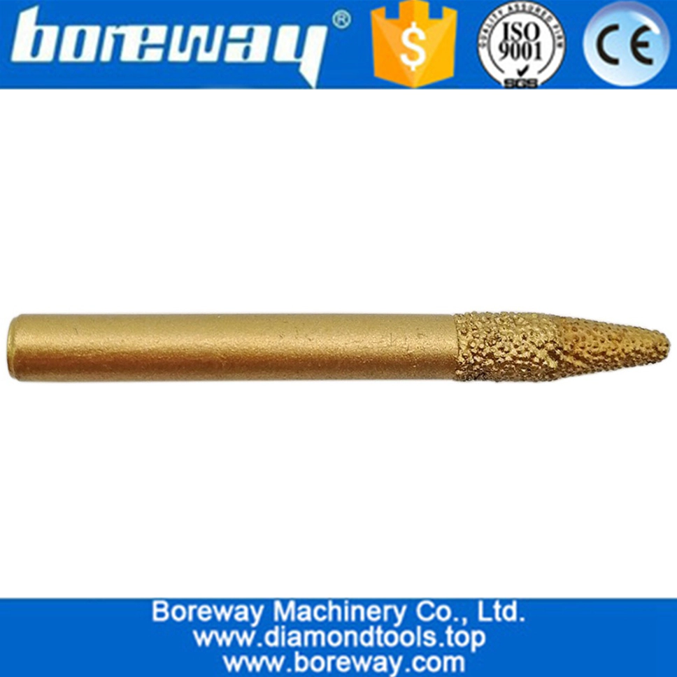 Boreway 6-3/20mm taper nose diamond burr vacuum brazed engraving bit for stone engraving machine