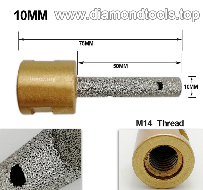 CNC Tools Dia.10mm Vacuum brazed diamond finger bits drilling bits with M14 Thread for stone granite marble ceramic