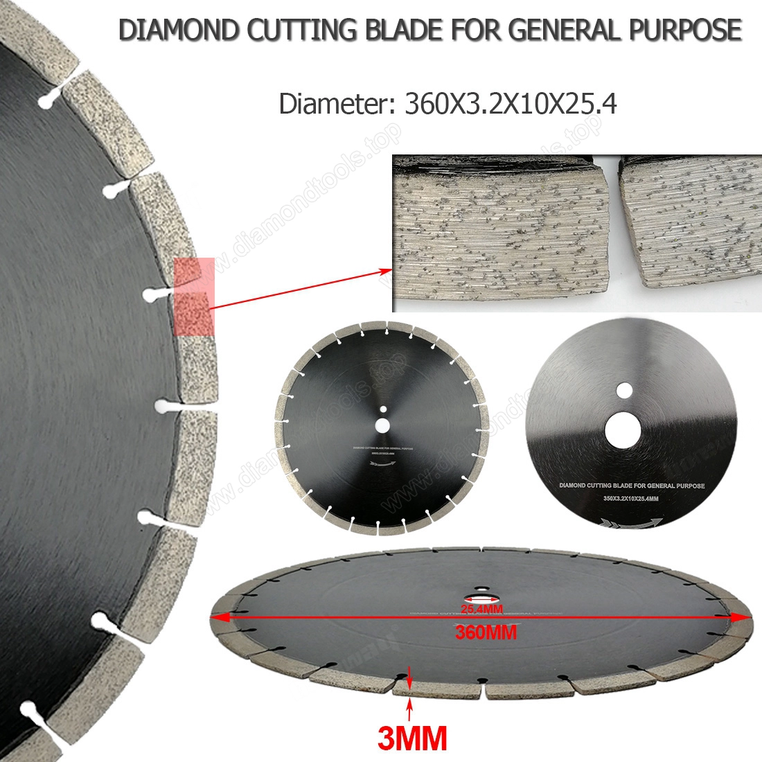 Dia. 360mm segmentierte gesinterte Diamant-Sägeblatt Großhandel segmentierte Diamant-Klinge zum Schneiden von Ziegelstein Fertiger Betonstraße