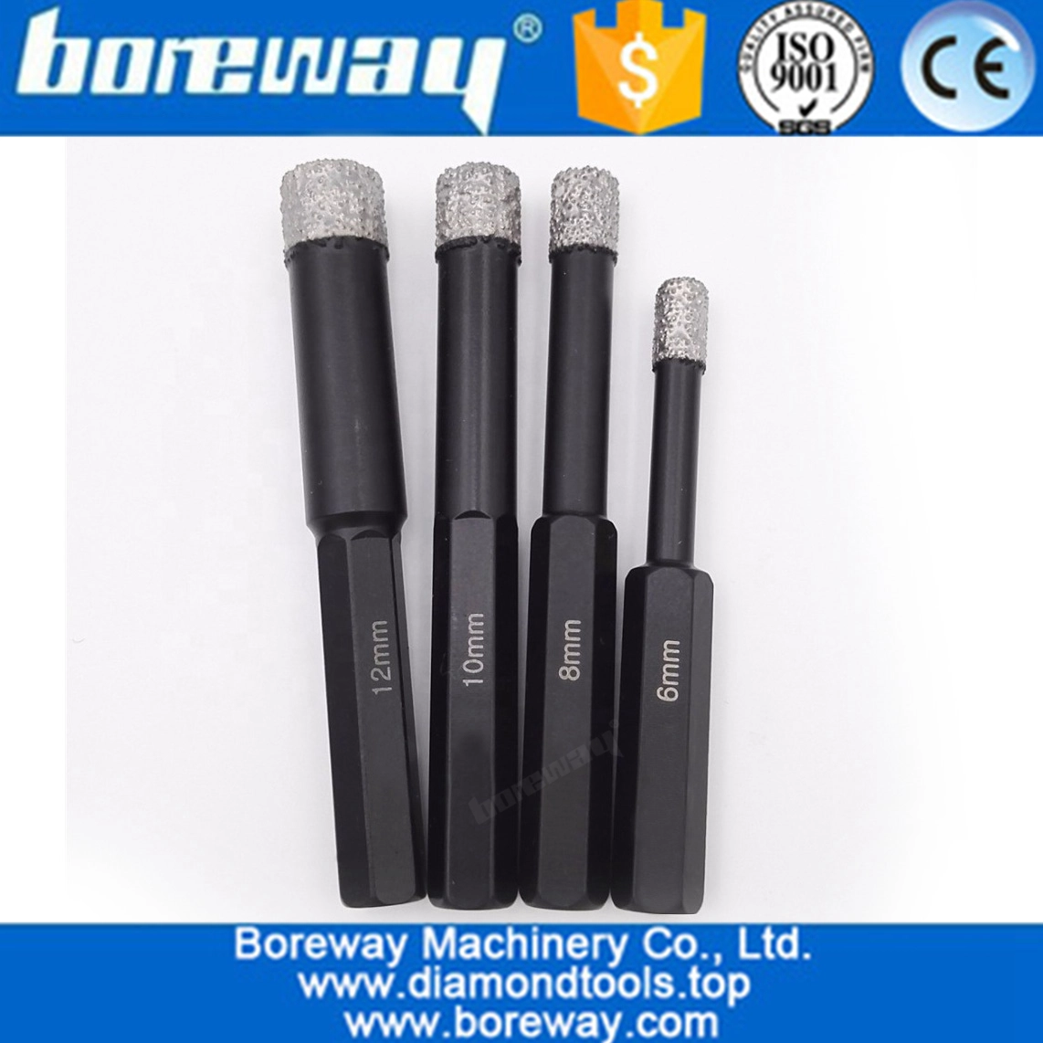 Hex Shank Vacuum Brazed Diamond Drill Core Bits Dry Drilling Bits 5PCS/Box Dia. 6mm+8mm+10mm+12mm+14mm
