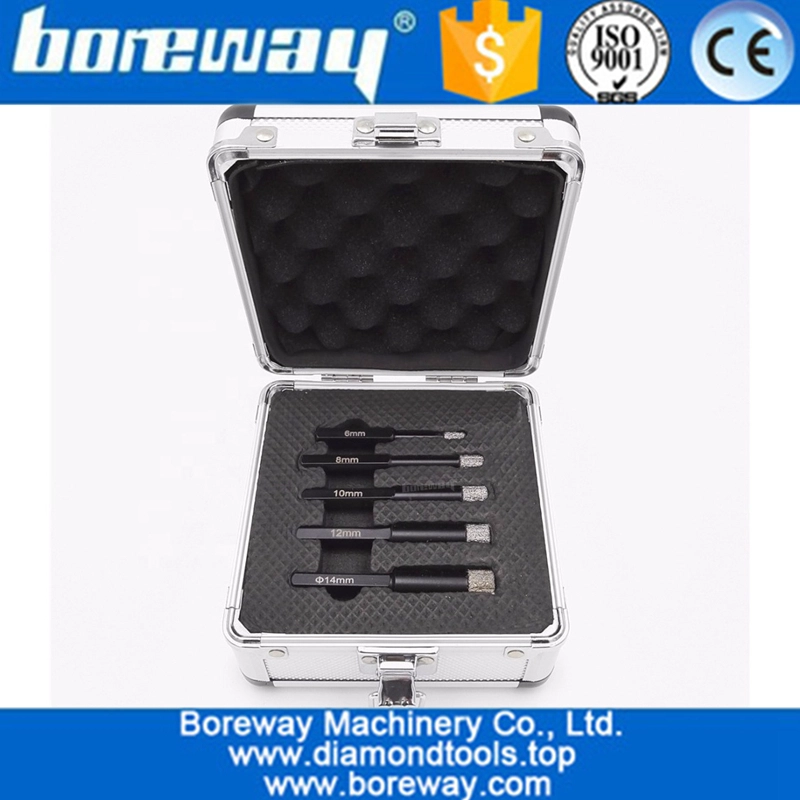 Hex Shank Vacuum Brazed Diamond Drill Core Bits Dry Drilling Bits 5PCS/Box Dia. 6mm+8mm+10mm+12mm+14mm