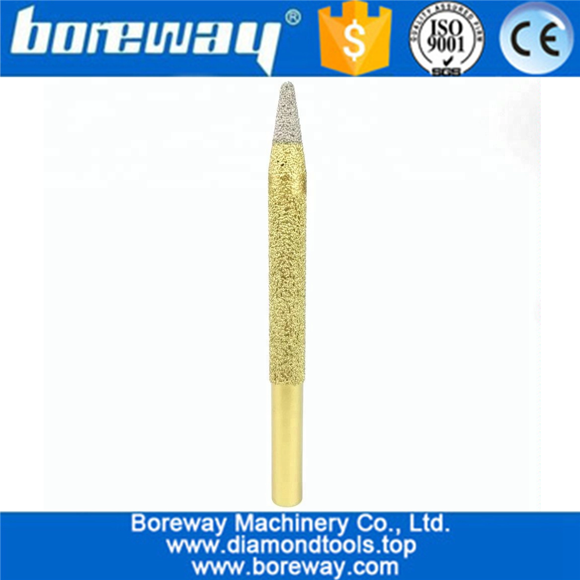 Hohe Qualität 12-4 / 100mm Vakuum gelötete Diamantgravur-Bits CNC-Kegel-Kugelschneider-Drehgrate für Granitmarmor
