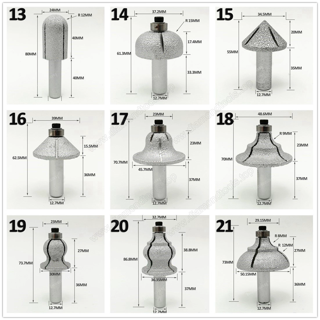 Vacuum Brazed Diamond Router Bits for Granite Marble Router Cutter with 1/2" Shank Profiling Cutting Stone Edge