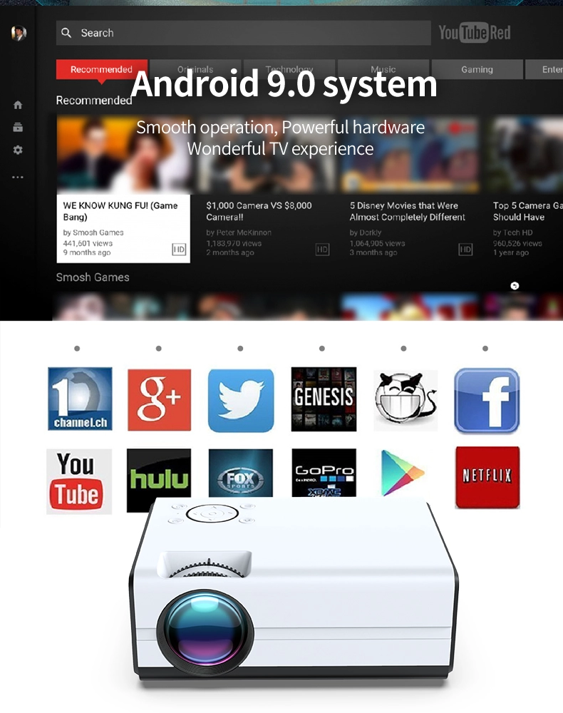 Android 9.0 Dual-Band WiFi Smart Mini Portable Projector
