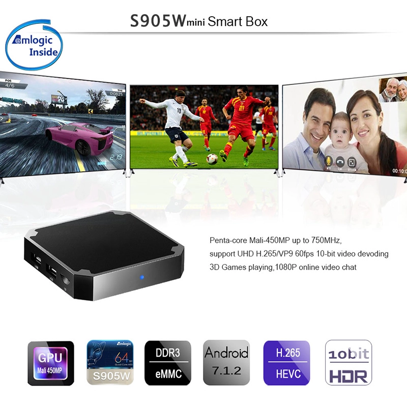 Best Android Box Amlogic S905W Android 7.1.2 Smart TV Box Quad Core Ultra HD Mini Streaming Media Player