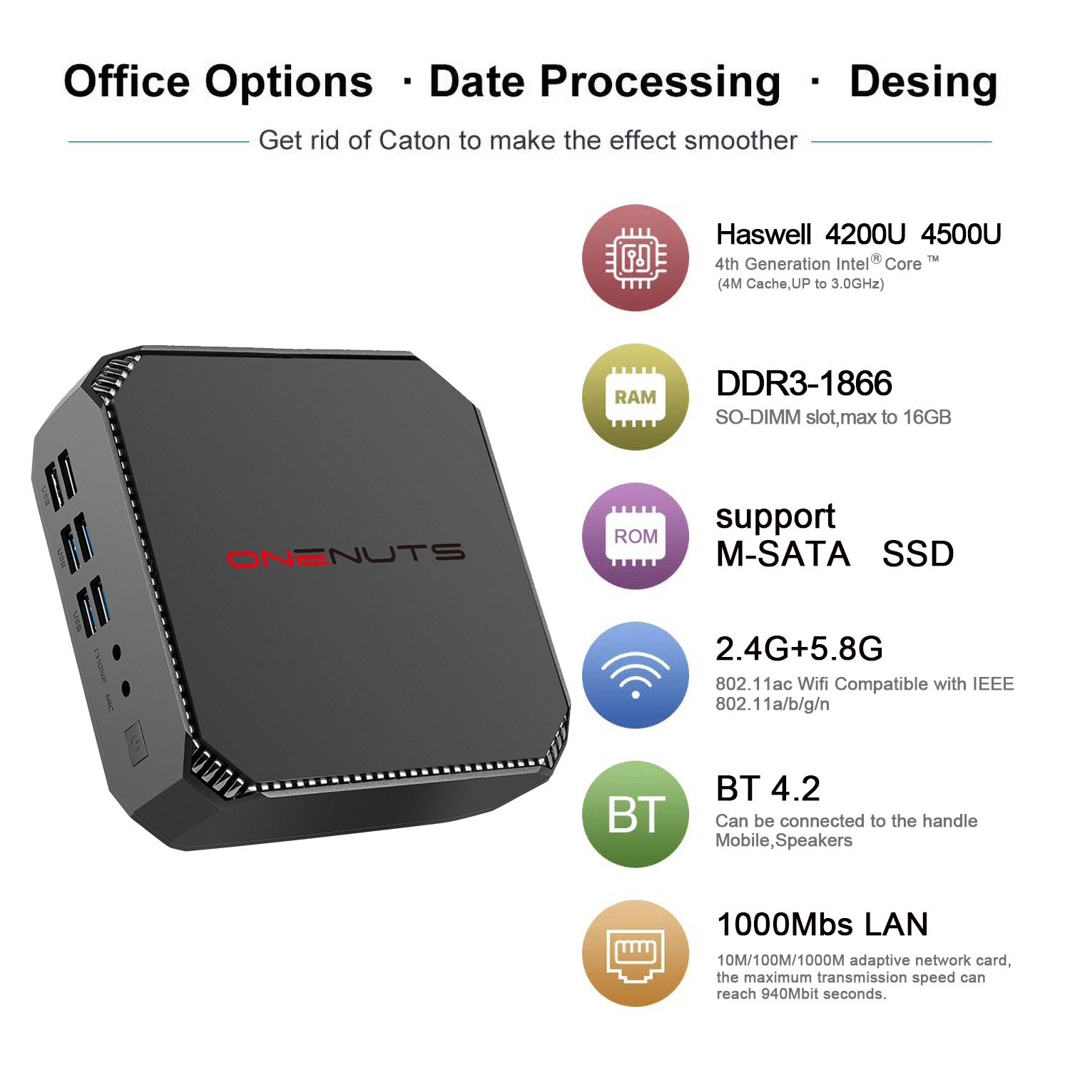 Onenuts Nut 6 Intel Core Mini PC 4th Generation i3-4100U/i5-4200U/i7-4500U