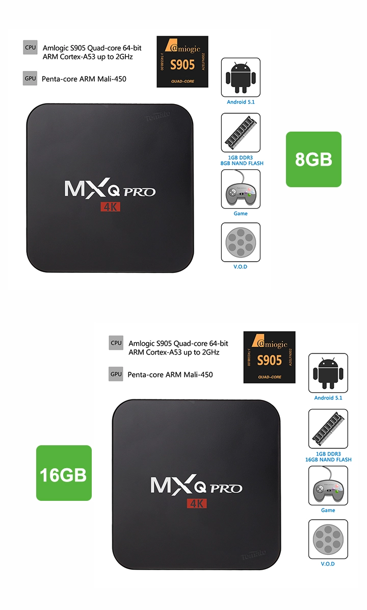 Android 5.1 Amlogic S905 Quad Core Full HD Media Player 1080p Android TV Box Kodi16.0 Quad Core Box MXQ Pro