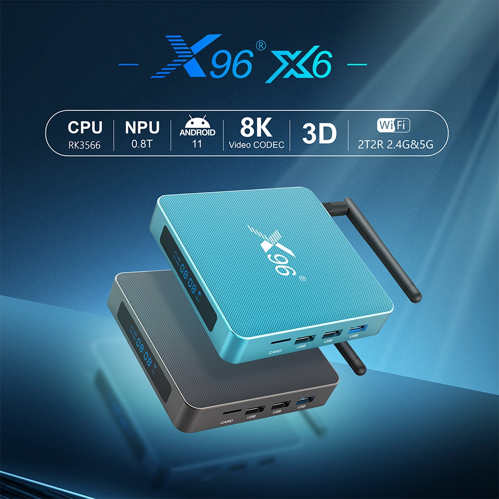 X96 X6 Rockchip RK3566 Quad Core Android 11 8K HDR Dual WiFi 2T2R Set Top Box