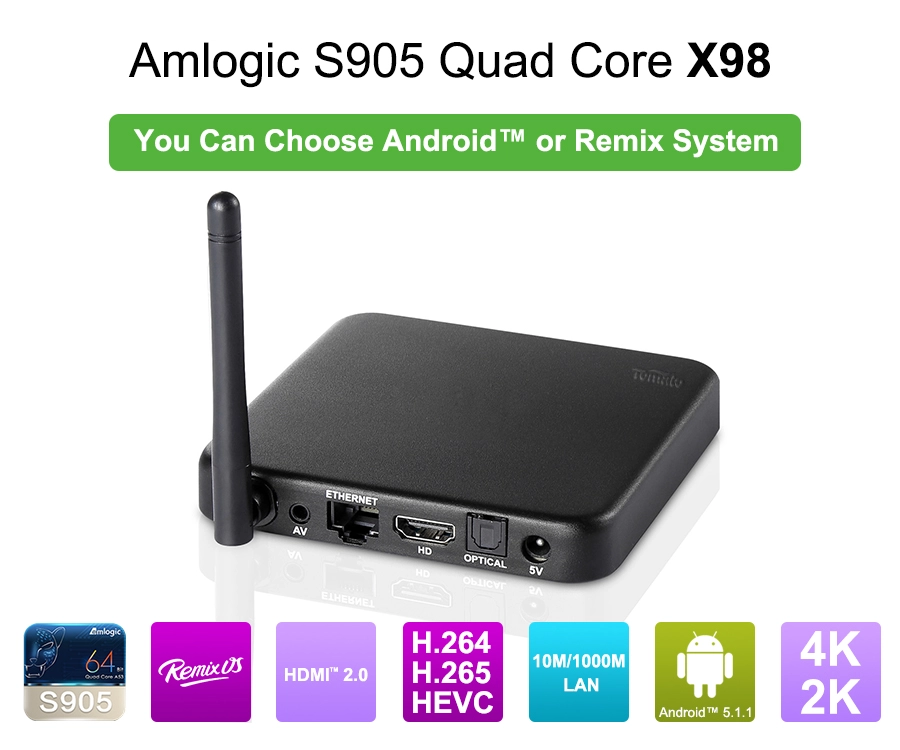2G32G Amlogic S905 TV Box Remix OS 지원 Google 인터넷 TV 박스 쿼드 코어 X98 (리믹스)