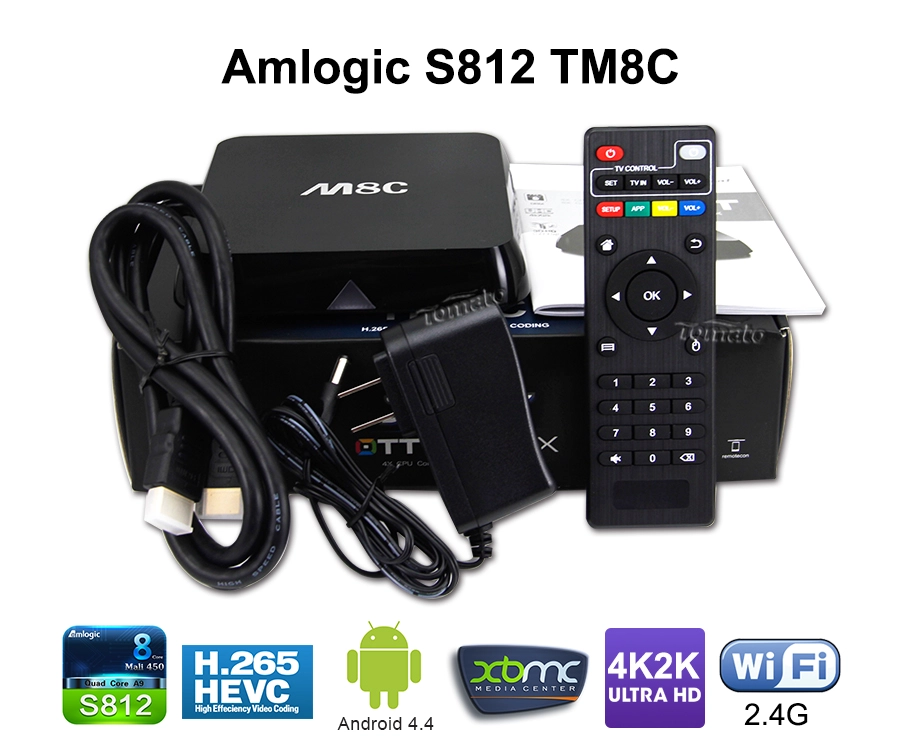 Android 4.4 Akıllı TV Kutusu Amlogic S812 Dört Çekirdek Bluetooth 4.0 Destek UHD 4K H.265 TM8C