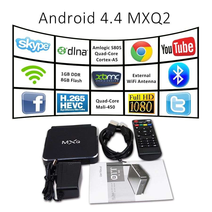 Android电视盒铝合金套管XBMC H.265解码MXQ2 Android 4.4电视盒MXQ2