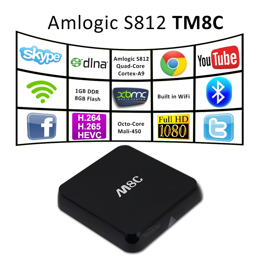 Full HD Media Player أرخص 4K 1GB RAM WIFI 2.4GHz H265 Decode بالكامل XBMC 13.2 IPTV Middleware TV Box TM8C