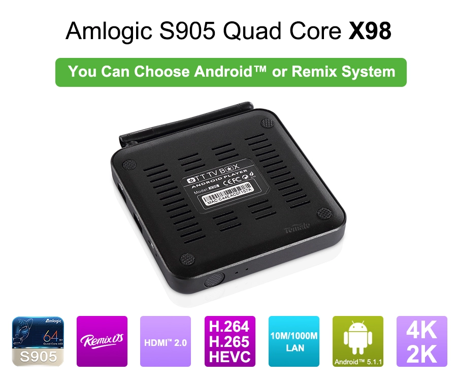S905 TV -Box Support Remix und Android 5.1.1 mit 2G DDR3 und 32G Blitz