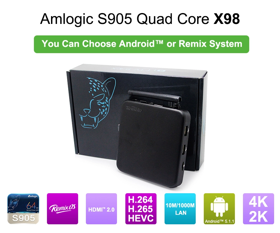 S905 TV -Box Support Remix und Android 5.1.1 mit 2G DDR3 und 32G Blitz