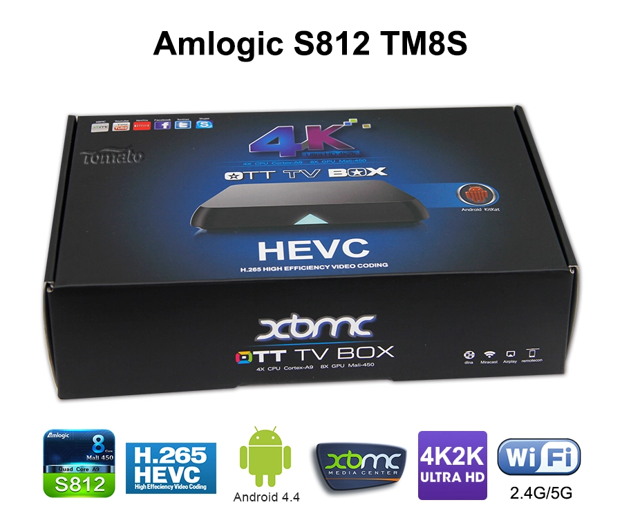 智能Android电视盒Amlogic S812四核Cortex-A9R4 2.0GHz Android 4.4 Kitkat TM8S