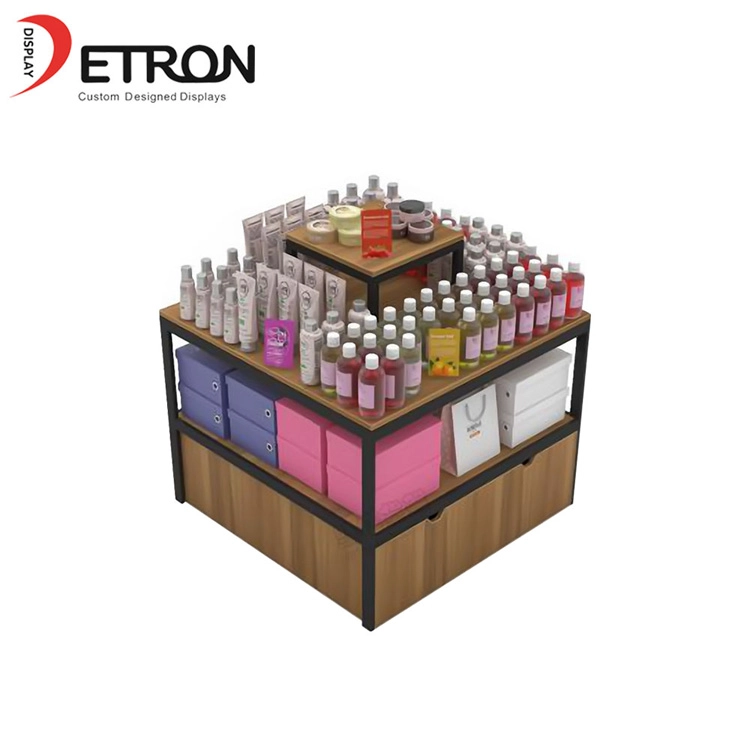 supermarket wooden display shelves