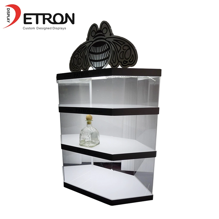 Chine usine personnalisée clair acrylique bouteille de vin glorifier vitrine avec lumière