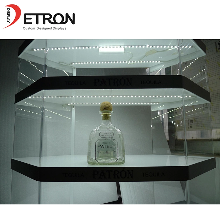 Chine usine personnalisée clair acrylique bouteille de vin glorifier vitrine avec lumière