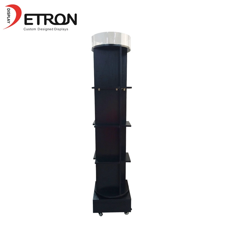 Durable 4 tiers wooden circle rotating floor display stand for book