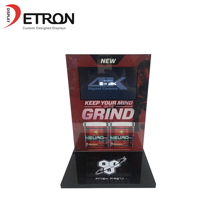 Retail shop custom acrylic table display stand with lcd video screen