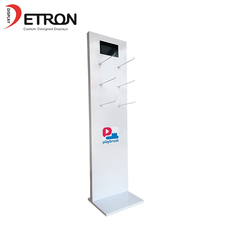 Supermarket customized metal hook flooring brush lcd display stand