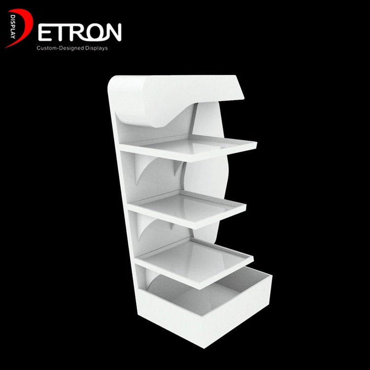 Wooden flooring 4 tiers slatwall shampoo display shelves for supermarket