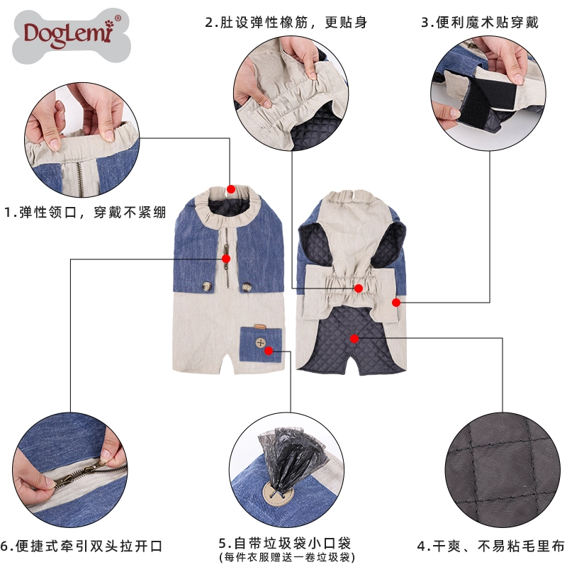 British Design Pet Overall Jacket Winter Snow Dog Coat Classic Warm Pet Clothes with Pocket