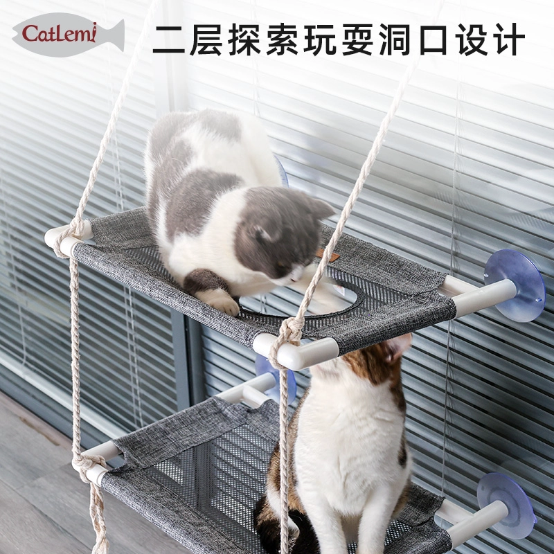 Moda borla ventana gato hamaca cama naturaleza algodón cuerdas succión tazas gato ventana asiento de la perilla