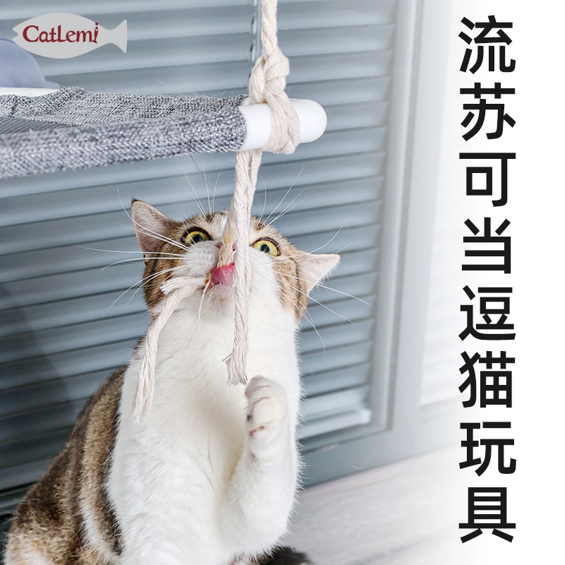 Moda borla ventana gato hamaca cama naturaleza algodón cuerdas succión tazas gato ventana asiento de la perilla