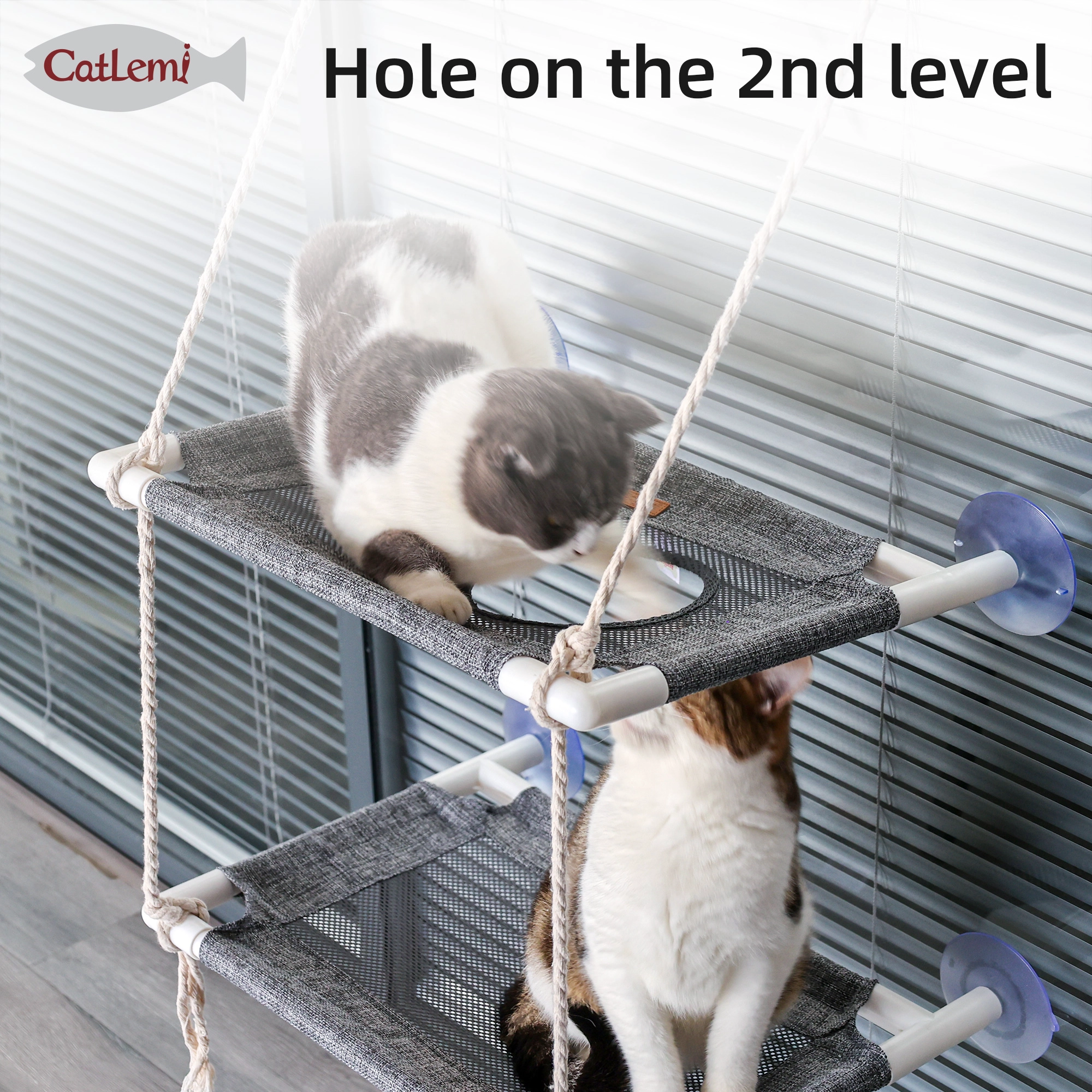 Moda borla ventana gato hamaca cama naturaleza algodón cuerdas succión tazas gato ventana asiento de la perilla