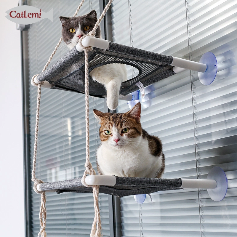 Moda borla ventana gato hamaca cama naturaleza algodón cuerdas succión tazas gato ventana asiento de la perilla