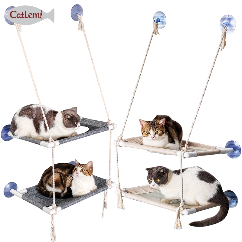 Moda borla ventana gato hamaca cama naturaleza algodón cuerdas succión tazas gato ventana asiento de la perilla