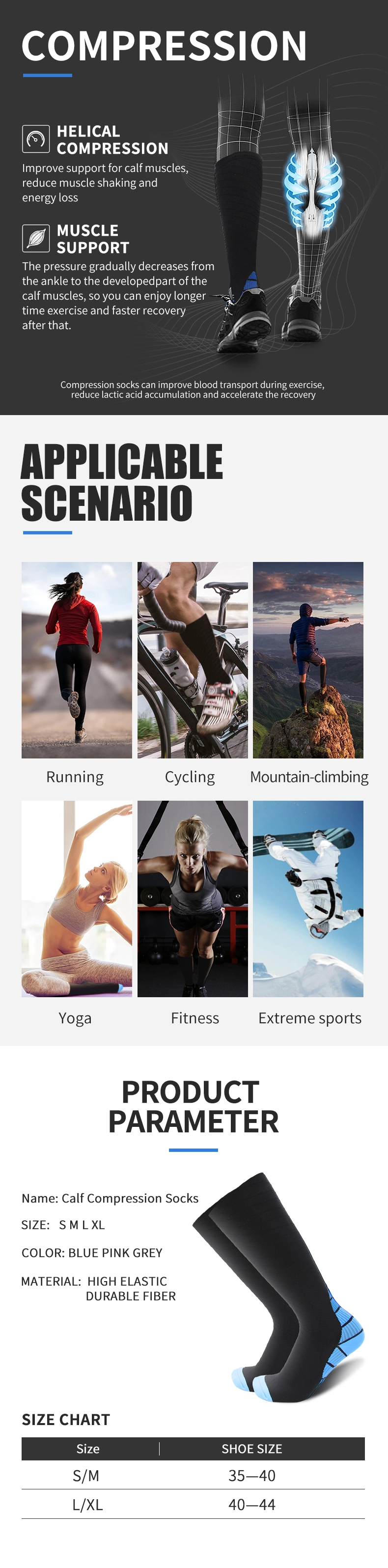 Knee Length Sports Compression Socks