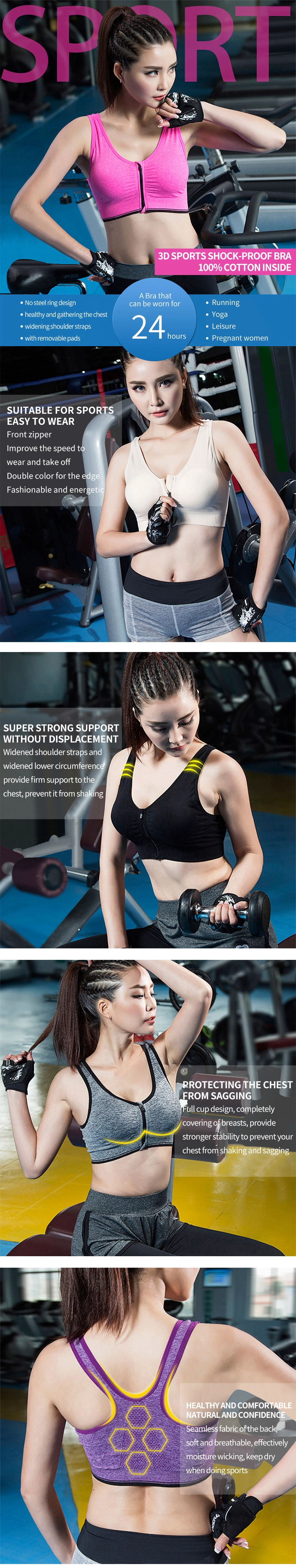 Front Zipper Sports Bra