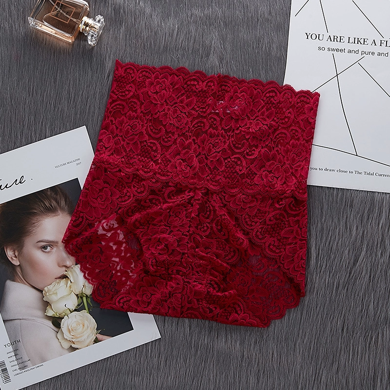 Nylon high waist lace panties wholesale comfortably cover the abdomen