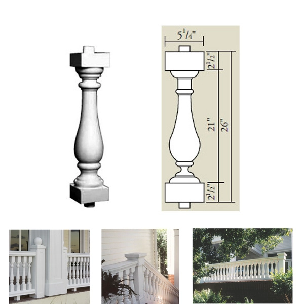 Fujian usine personnalisée de haute qualité PU rampes d'escalier manoir cinq pouces grande balustrade rambarde Vase PU PU usine en Chine