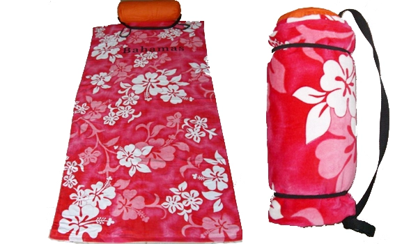 100% cotton reactive printed beach towel with pillow