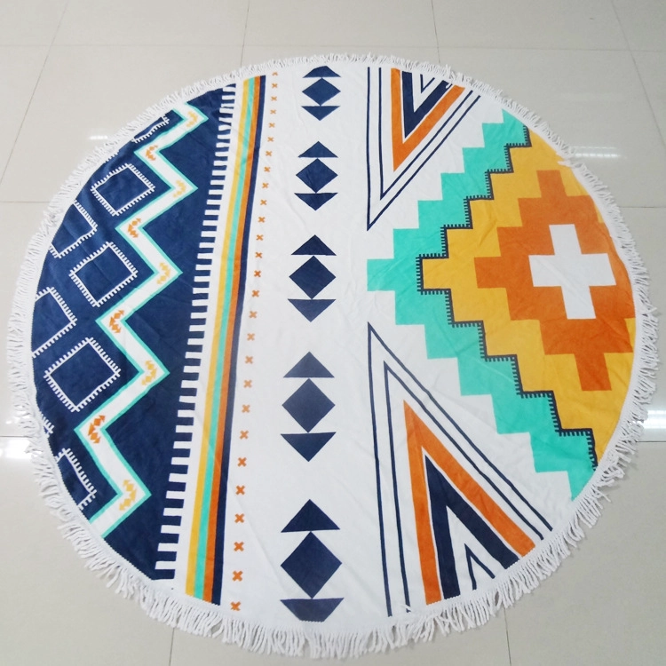 100% cotton velour reactive printed round beach towel with tassel