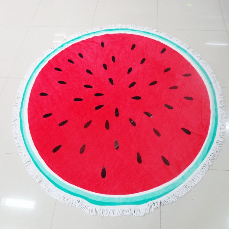 100% cotton velour reactive printed round beach towel with tassel
