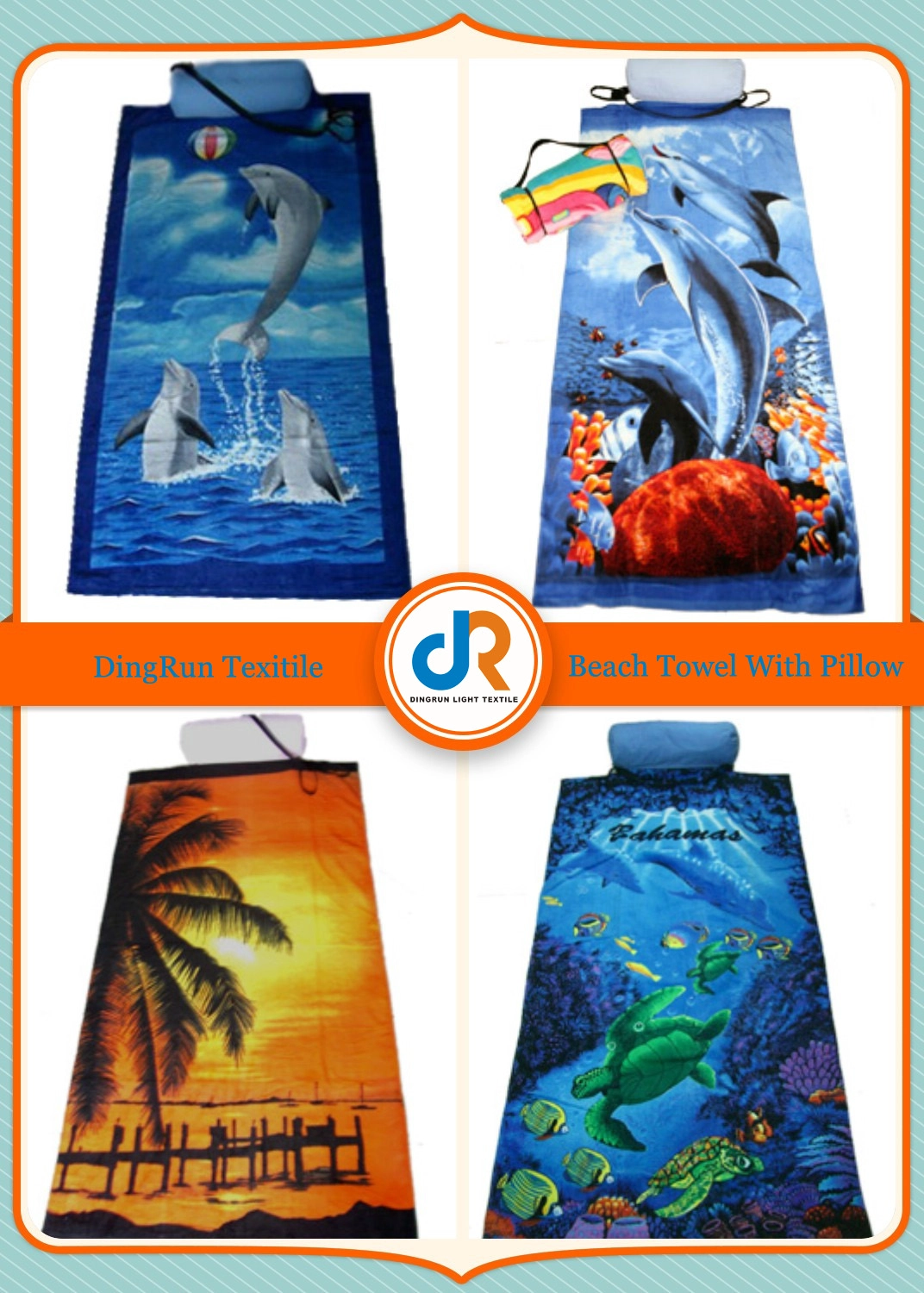 Reactive printing beach towel with pillow