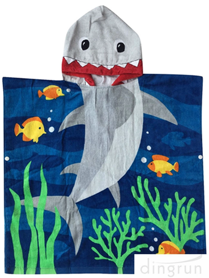 Cotton Beach Towel Kids Hooded Poncho Bathrobe Towel
