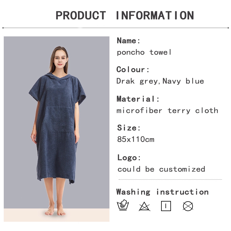 Custom High Quality Low MOQ Custom Microfiber Adult Surf Poncho Hooded Towel Poncho Towel Surfing Changing Poncho