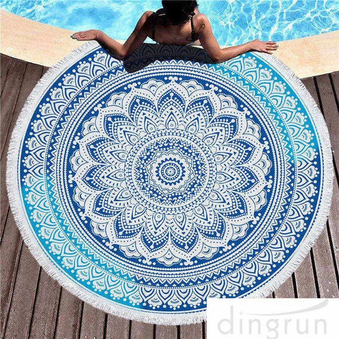 Large Round Beach Blanket with Tassels Yoga Mat Towel