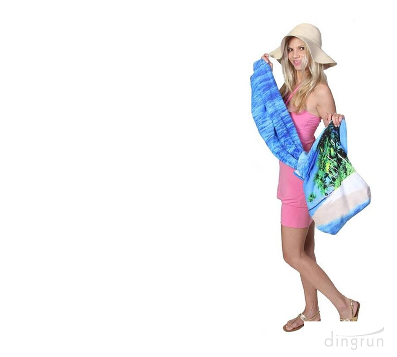 Oem factory china 75x150cm full color printed beach towel bag 2 in 1