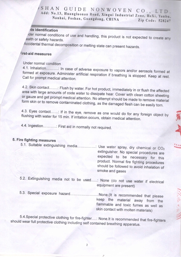 MSDS for polypropylene nonwoven - 3