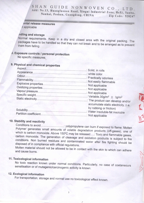 MSDS for polypropylene nonwoven - 4