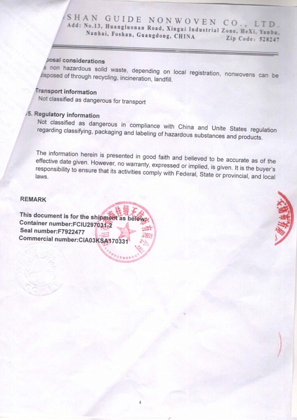 MSDS for polypropylene nonwoven - 5