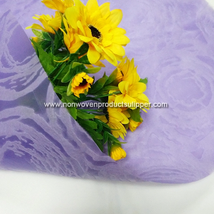 China Manufacturer Purple Rose Embossing GT-HSROPU01 PP Spunbond Non Woven Gift Wrapping Paper Roll