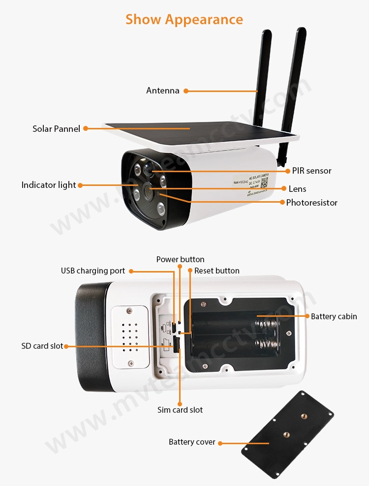 Wireless PIR Starlight 4G Solar Camera Waterproof IP67 Solar Powered Battery Security Camera Support LTE GSM SIM Card