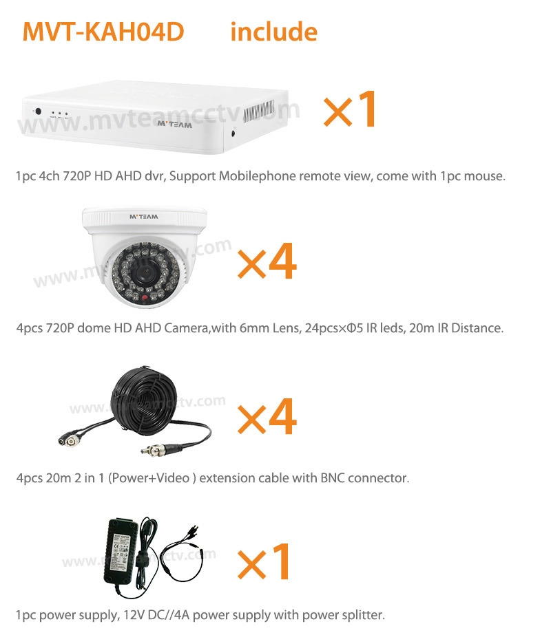 AHD DVR Kit 4CH 720P Waterproof MVT KAHD04D
